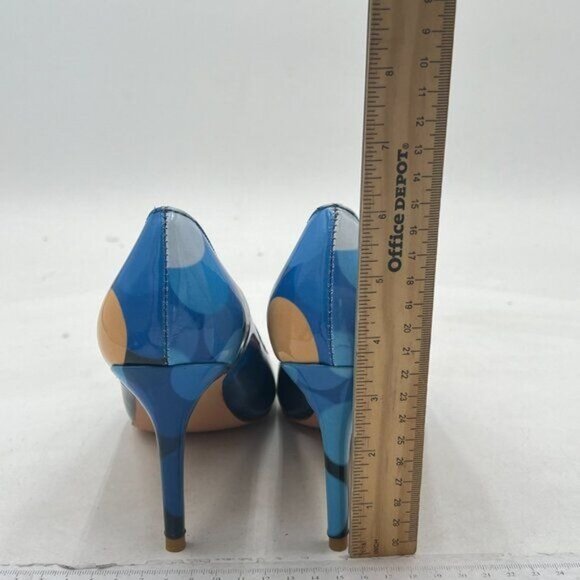 YDN Navy Polka Dot Chic Pointed Closed Toe Stiletto Heel Pump Slide Dress Shoes - Picture 5 of 8